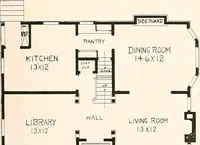 An illustration from The plan book of American dwellings : being a compilation of original home designs, showing actual photographic exteriors and floor plans of moderately priced bungalows, cottages, residences (1914)