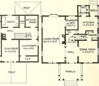 An illustration from The plan book of American dwellings : being a compilation of original home designs, showing actual photographic exteriors and floor plans of moderately priced bungalows, cottages, residences (1914)
