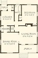 An illustration from The plan book of American dwellings : being a compilation of original home designs, showing actual photographic exteriors and floor plans of moderately priced bungalows, cottages, residences (1914)