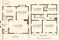 An illustration from The plan book of American dwellings : being a compilation of original home designs, showing actual photographic exteriors and floor plans of moderately priced bungalows, cottages, residences (1914)