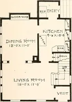 An illustration from The plan book of American dwellings : being a compilation of original home designs, showing actual photographic exteriors and floor plans of moderately priced bungalows, cottages, residences (1914)