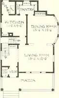 An illustration from The plan book of American dwellings : being a compilation of original home designs, showing actual photographic exteriors and floor plans of moderately priced bungalows, cottages, residences (1914)