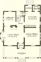 An illustration from The plan book of American dwellings : being a compilation of original home designs, showing actual photographic exteriors and floor plans of moderately priced bungalows, cottages, residences (1914)
