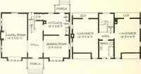 An illustration from The plan book of American dwellings : being a compilation of original home designs, showing actual photographic exteriors and floor plans of moderately priced bungalows, cottages, residences (1914)