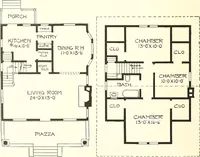 An illustration from The plan book of American dwellings : being a compilation of original home designs, showing actual photographic exteriors and floor plans of moderately priced bungalows, cottages, residences (1914)