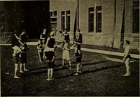 An illustration from Play, comprising games for the kindergarten, playground, schoolroom and college; how to coach and play girls' basket-ball, etc (1912)