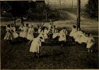 An illustration from Play, comprising games for the kindergarten, playground, schoolroom and college; how to coach and play girls' basket-ball, etc (1912)