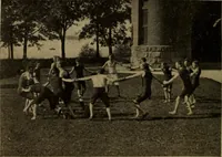 An illustration from Play, comprising games for the kindergarten, playground, schoolroom and college; how to coach and play girls' basket-ball, etc (1912)