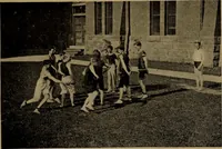 An illustration from Play, comprising games for the kindergarten, playground, schoolroom and college; how to coach and play girls' basket-ball, etc (1912)