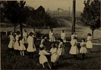 An illustration from Play, comprising games for the kindergarten, playground, schoolroom and college; how to coach and play girls' basket-ball, etc (1912)