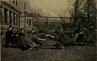 An illustration from Play, comprising games for the kindergarten, playground, schoolroom and college; how to coach and play girls' basket-ball, etc (1912)