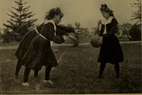 An illustration from Play, comprising games for the kindergarten, playground, schoolroom and college; how to coach and play girls' basket-ball, etc (1912)
