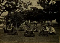 An illustration from Play, comprising games for the kindergarten, playground, schoolroom and college; how to coach and play girls' basket-ball, etc (1912)