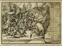 An illustration from Plvtarchi Chaeronensis Svmmi et philosophi et historici parallela : id est, vitae illvstrivm vivorvm Graecorvm et Romanorum (1580)