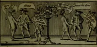 An illustration from A political and satirical history of the years 1756 and 1757 : in a series of seventy-five humorous and entertaining prints, containing all the most remarkable transactions, characters and caricaturas of those two memorable years, to which is annexed, an explanatory account or key to every print, which renders the whole full and significant (1758)