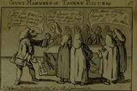 An illustration from A political and satirical history of the years 1756 and 1757 : in a series of seventy-five humorous and entertaining prints, containing all the most remarkable transactions, characters and caricaturas of those two memorable years, to which is annexed, an explanatory account or key to every print, which renders the whole full and significant (1758)