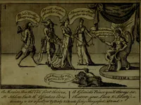 An illustration from A political and satirical history of the years 1756 and 1757 : in a series of seventy-five humorous and entertaining prints, containing all the most remarkable transactions, characters and caricaturas of those two memorable years, to which is annexed, an explanatory account or key to every print, which renders the whole full and significant (1758)