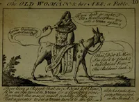 An illustration from A political and satirical history of the years 1756 and 1757 : in a series of seventy-five humorous and entertaining prints, containing all the most remarkable transactions, characters and caricaturas of those two memorable years, to which is annexed, an explanatory account or key to every print, which renders the whole full and significant (1758)