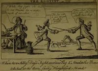 An illustration from A political and satirical history of the years 1756 and 1757 : in a series of seventy-five humorous and entertaining prints, containing all the most remarkable transactions, characters and caricaturas of those two memorable years, to which is annexed, an explanatory account or key to every print, which renders the whole full and significant (1758)