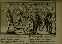 An illustration from A political and satirical history of the years 1756 and 1757 : in a series of seventy-five humorous and entertaining prints, containing all the most remarkable transactions, characters and caricaturas of those two memorable years, to which is annexed, an explanatory account or key to every print, which renders the whole full and significant (1758)