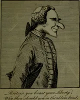 An illustration from A political and satirical history of the years 1756 and 1757 : in a series of seventy-five humorous and entertaining prints, containing all the most remarkable transactions, characters and caricaturas of those two memorable years, to which is annexed, an explanatory account or key to every print, which renders the whole full and significant (1758)