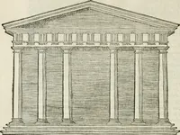 An illustration from M. Vitrvvii Pollionis De architectvra libri decem ad Caesarem Avgvstvm : omnibus omnium editionibus longè emendatiores, collatis veteribus exemplis : accesservnt Gulielmi Philandri Castilionii, ciuis Romani, annotationes castigatiores, & plus tertia parte locupletiores : adiecta est Epitome in omnes Georgij Agricolae De mensuris & ponderibus libros, eodem avtore : cum Graeco pariter & Latino indice locupletissimo (1552)