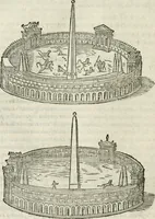 An illustration from M. Vitrvvii Pollionis De architectvra libri decem ad Caesarem Avgvstvm : omnibus omnium editionibus longè emendatiores, collatis veteribus exemplis : accesservnt Gulielmi Philandri Castilionii, ciuis Romani, annotationes castigatiores, & plus tertia parte locupletiores : adiecta est Epitome in omnes Georgij Agricolae De mensuris & ponderibus libros, eodem avtore : cum Graeco pariter & Latino indice locupletissimo (1552)