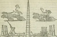 An illustration from M. Vitrvvii Pollionis De architectvra libri decem ad Caesarem Avgvstvm : omnibus omnium editionibus longè emendatiores, collatis veteribus exemplis : accesservnt Gulielmi Philandri Castilionii, ciuis Romani, annotationes castigatiores, & plus tertia parte locupletiores : adiecta est Epitome in omnes Georgij Agricolae De mensuris & ponderibus libros, eodem avtore : cum Graeco pariter & Latino indice locupletissimo (1552)