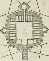 An illustration from M. Vitrvvii Pollionis De architectvra libri decem ad Caesarem Avgvstvm : omnibus omnium editionibus longè emendatiores, collatis veteribus exemplis : accesservnt Gulielmi Philandri Castilionii, ciuis Romani, annotationes castigatiores, & plus tertia parte locupletiores : adiecta est Epitome in omnes Georgij Agricolae De mensuris & ponderibus libros, eodem avtore : cum Graeco pariter & Latino indice locupletissimo (1552)