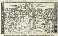 An illustration from P. Ouidii Metamorphosis : cum luculentissimis Raphaelis Regij enarrationibus : quibus cũ alia q̃da[m] ascripta sunt : q̃ in exemplarib[us] antea impressis nom inueniuntur : tum eorum apologia : q̃ fuerant a quibusdam reprehensa (1517)