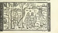 An illustration from P. Ouidii Metamorphosis : cum luculentissimis Raphaelis Regij enarrationibus : quibus cũ alia q̃da[m] ascripta sunt : q̃ in exemplarib[us] antea impressis nom inueniuntur : tum eorum apologia : q̃ fuerant a quibusdam reprehensa (1517)
