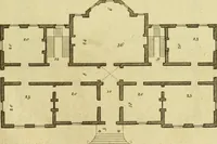 An illustration from Practical builder, or, Workman's general assistant, shewing the most approved and easy methods for drawing and working the whole or separate part of any building ... rules of carpentry ... the proportion of the five orders ... with plans and elevations of gentlemens and farm-houses, yards, barns, (1774)