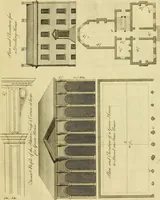 An illustration from Practical builder, or, Workman's general assistant, shewing the most approved and easy methods for drawing and working the whole or separate part of any building ... rules of carpentry ... the proportion of the five orders ... with plans and elevations of gentlemens and farm-houses, yards, barns, (1774)