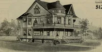 An illustration from Practical bungalows and cottages for town and country, perspective views and floor plans for three hundred low and medium priced houses and bungalows .. (1916)