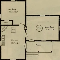 An illustration from Practical bungalows and cottages for town and country, perspective views and floor plans for three hundred low and medium priced houses and bungalows .. (1916)