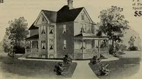 An illustration from Practical bungalows and cottages for town and country, perspective views and floor plans for three hundred low and medium priced houses and bungalows .. (1916)