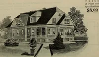 An illustration from Practical bungalows and cottages for town and country, perspective views and floor plans for three hundred low and medium priced houses and bungalows .. (1916)