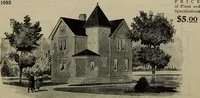 An illustration from Practical bungalows and cottages for town and country, perspective views and floor plans for three hundred low and medium priced houses and bungalows .. (1916)