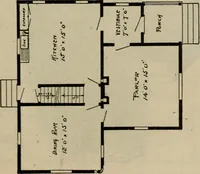 An illustration from Practical bungalows and cottages for town and country, perspective views and floor plans for three hundred low and medium priced houses and bungalows .. (1916)
