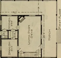An illustration from Practical bungalows and cottages for town and country, perspective views and floor plans for three hundred low and medium priced houses and bungalows .. (1916)
