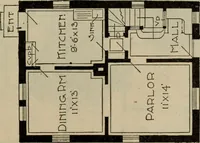 An illustration from Practical bungalows and cottages for town and country, perspective views and floor plans for three hundred low and medium priced houses and bungalows .. (1916)
