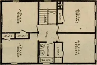 An illustration from Practical bungalows and cottages for town and country, perspective views and floor plans for three hundred low and medium priced houses and bungalows .. (1916)
