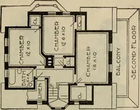 An illustration from Practical bungalows and cottages for town and country, perspective views and floor plans for three hundred low and medium priced houses and bungalows .. (1916)