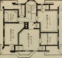 An illustration from Practical bungalows and cottages for town and country, perspective views and floor plans for three hundred low and medium priced houses and bungalows .. (1916)