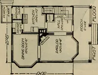 An illustration from Practical bungalows and cottages for town and country, perspective views and floor plans for three hundred low and medium priced houses and bungalows .. (1916)