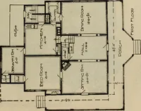 An illustration from Practical bungalows and cottages for town and country, perspective views and floor plans for three hundred low and medium priced houses and bungalows .. (1916)