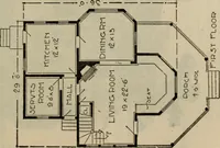 An illustration from Practical bungalows and cottages for town and country, perspective views and floor plans for three hundred low and medium priced houses and bungalows .. (1916)