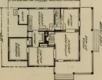 An illustration from Practical bungalows and cottages for town and country, perspective views and floor plans for three hundred low and medium priced houses and bungalows .. (1916)