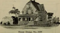 An illustration from Practical bungalows and cottages for town and country, perspective views and floor plans for three hundred low and medium priced houses and bungalows .. (1916)