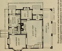 An illustration from Practical bungalows and cottages for town and country, perspective views and floor plans for three hundred low and medium priced houses and bungalows .. (1916)